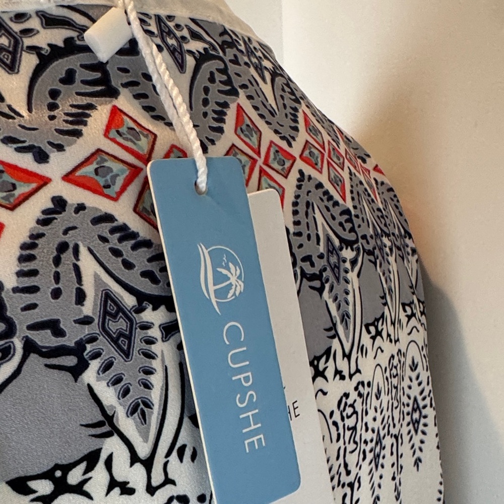 CUPSHE Boho Border Print Cover-Up with Coral Trim Size-Large - Picture 2 of 16